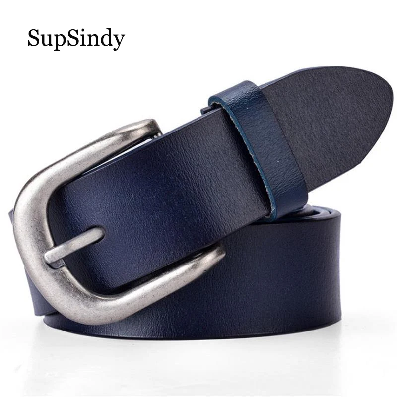 

SupSindy Genuine Leather Belts for Women Pin Buckle Women Jeans Belt Luxury Brand Designer Cowskin Waistband Black Female Strap
