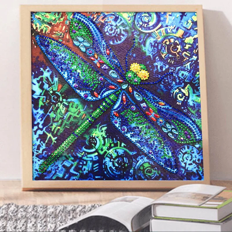 RUBOS DIY 5D Diamond Embroidery Blue Oil Dragonfly Animal Diamond Painting Special Bead Big Pearl Diamond Mosaic Sale Wall Decor (2)