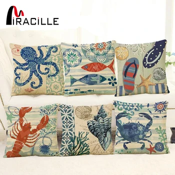 Miracille Linen 18"Blue Marine Style Octopus sailor Cushion Cover Sofa Decorative Sea Turtle Throw Pillowcase housse de coussi 
Miracille Linen 18"Blue Marine Style Octopus sailor Cushion Cover Sofa Decorative Sea Turtle Throw Pillowcase housse de coussi