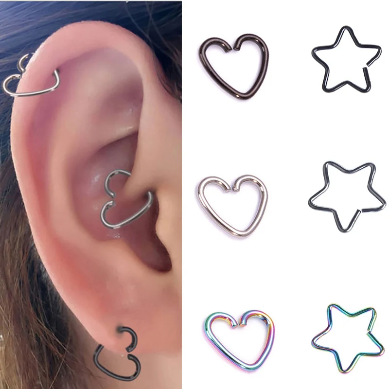 10 pcs Stainless Steel Heart /Star Ring Piercing Earring Helix Cartilage Tragus Daith Black Colours
10 pcs Stainless Steel Heart /Star Ring Piercing Earring Helix Cartilage Tragus Daith Black Colours