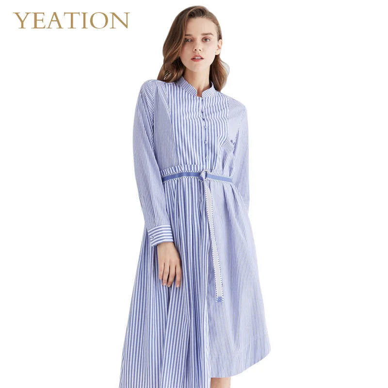 YEATION Woman Dress Striped Asymmetrical Casual Turn-down Collar Dresses with Belt
YEATION Woman Dress Striped Asymmetrical Casual Turn-down Collar Dresses with Belt