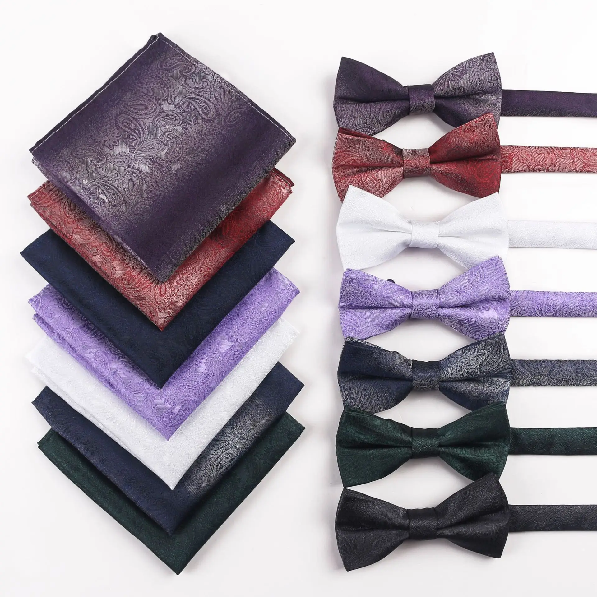 Three-piece Polyester Silk Jacquard Matte Color Men's Party Accessories Set Gradient Bow Tie Cufflinks Pocket Towel Matching |