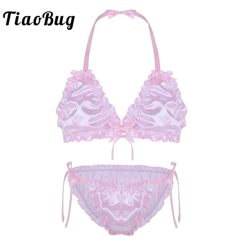 TiaoBug Mens Ruffled Frilly Shiny Smooth Polka Dots Sissy Bikini Lingerie Set Sexy Men Halter Bra Top with Briefs Underwear
TiaoBug Mens Ruffled Frilly Shiny Smooth Polka Dots Sissy Bikini Lingerie Set Sexy Men Halter Bra Top with Briefs Underwear