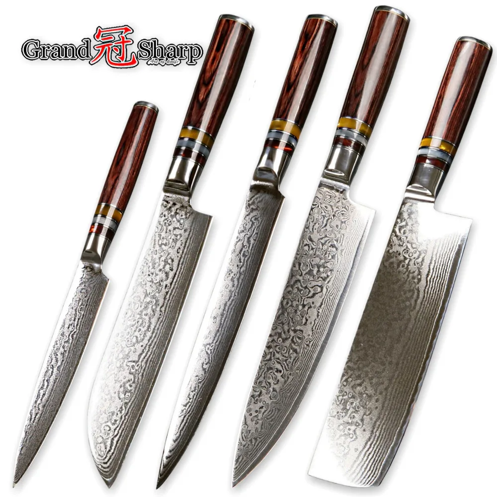 5 шт. Дамаск Ножи комплект VG10 японский Сталь Кухонные ножи Chef santoku утилита nakiri