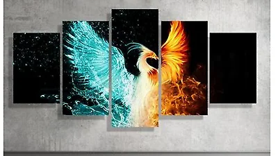 Large Framed Modern Indoor Phoenix Water and Fire print canvas decoration 5 pieces