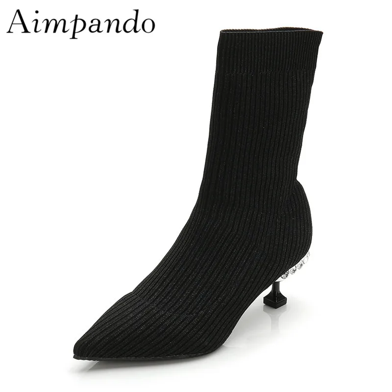 New Autumn Knitted Sock Booties For Women Jewelled Cup Heel Sexy Point Toe Glitter Ankle Boots Women
New Autumn Knitted Sock Booties For Women Jewelled Cup Heel Sexy Point Toe Glitter Ankle Boots Women