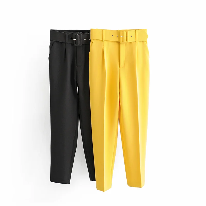 Casual Black Long Pants 2019 Elegant Women Straight Pants With Belt Fashion Female Yellow Trousers Feminine Streetwear
Casual Black Long Pants 2019 Elegant Women Straight Pants With Belt Fashion Female Yellow Trousers Feminine Streetwear