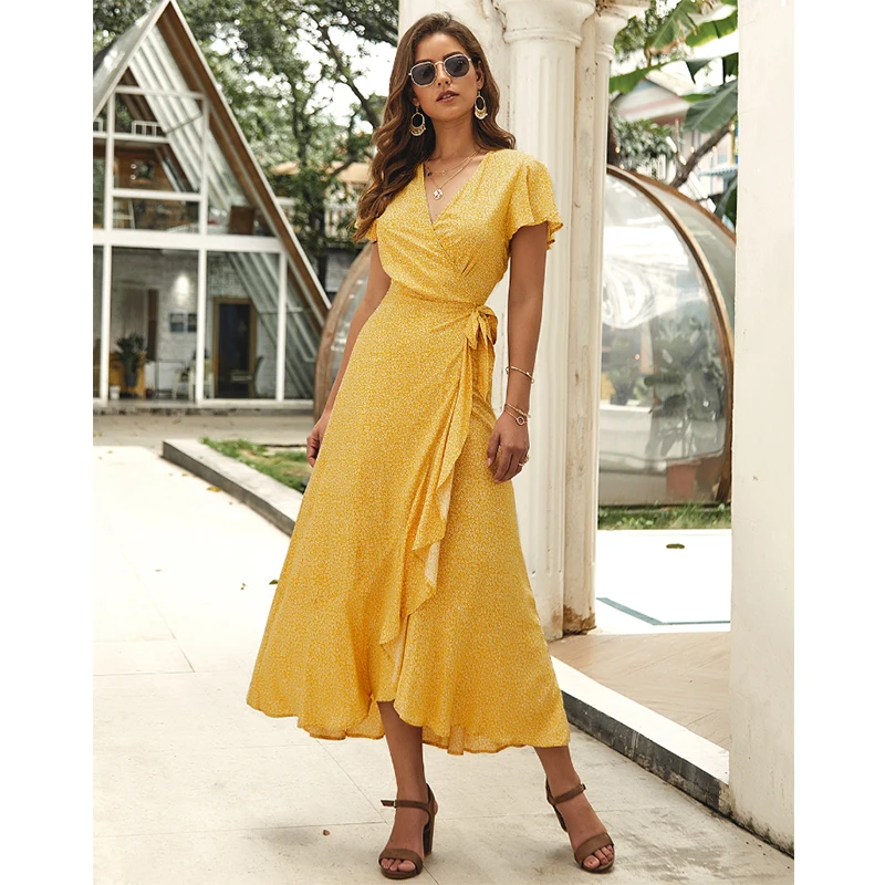 Summer Beach Maxi Dress Women Floral Print Boho Long Chiffon Dress Ruffles Wrap Casual V-Neck Split Sexy Party Dress Robe Femme
Summer Beach Maxi Dress Women Floral Print Boho Long Chiffon Dress Ruffles Wrap Casual V-Neck Split Sexy Party Dress Robe Femme
