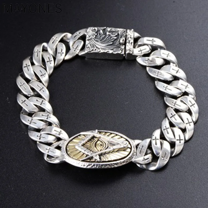 MAYONES Solid 925 sterling Silver men god eye cross bracelet Punk Rock Vintage Biker Jewelry collection bracelet bangle 19cm
MAYONES Solid 925 sterling Silver men god eye cross bracelet Punk Rock Vintage Biker Jewelry collection bracelet bangle 19cm