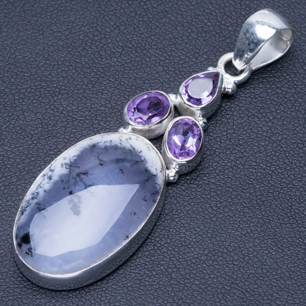 Natural Dendritic Opal and Amethyst Punk Style 925 Sterling Silver Pendant 2 1/4" Q0920
Natural Dendritic Opal and Amethyst Punk Style 925 Sterling Silver Pendant 2 1/4" Q0920