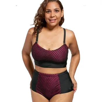 

Wireless Fishnet Mesh Plus Size High Waist Bikini 2018 Retro Women Swimming suits High Waisted Push Up Swimwear Female Biquini
