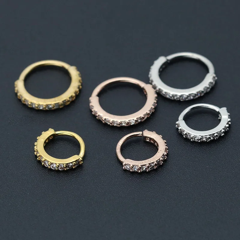 High Quality Nose Rings Septum Jewelry Cartilage Earrings Zircon Crystal Opening Hoop Silver Rose Gold 6mm 8mm Body Piercing New5
