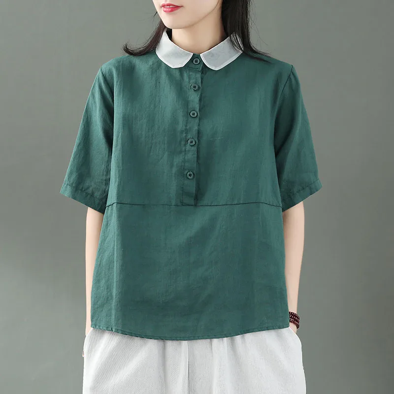 QPFJQD Summer Female Causal Shirts Short Sleeve Soft Cotton Linen Blouse Vintage Turn-Down Collar Womens Tops And Blouses 2019
QPFJQD Summer Female Causal Shirts Short Sleeve Soft Cotton Linen Blouse Vintage Turn-Down Collar Womens Tops And Blouses 2019