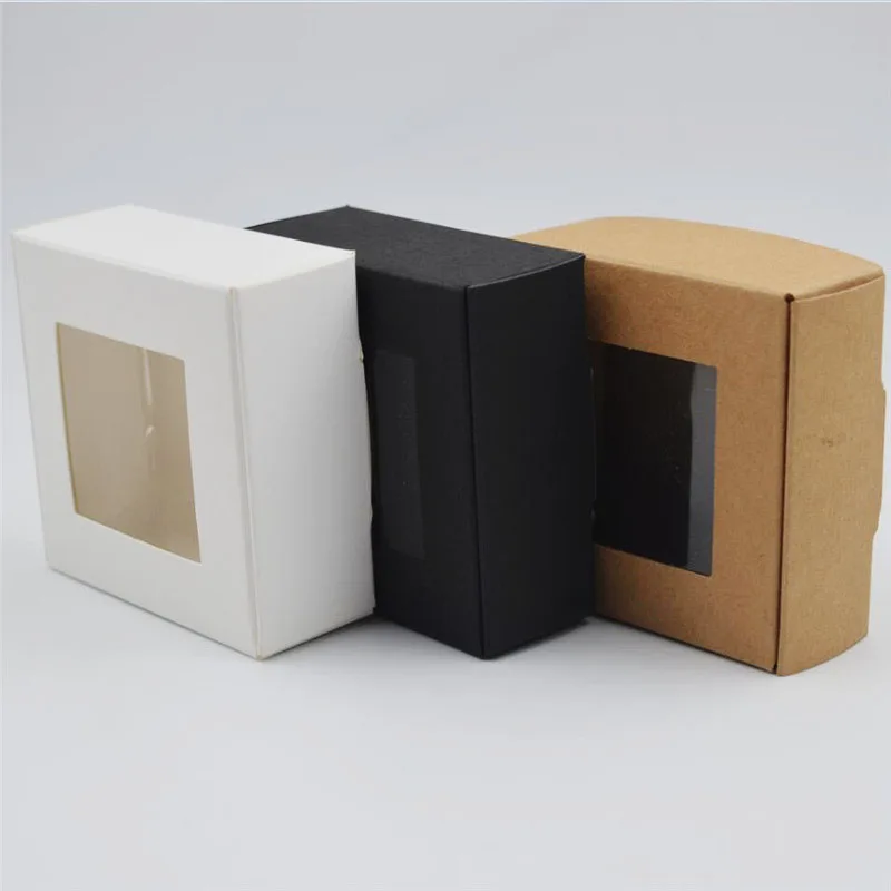 Square White/Black/Kraft Window Box Packaging Small Gift Boxes With PVC
