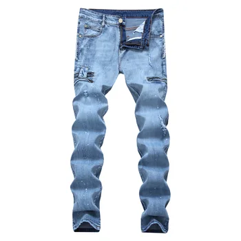 2019 men straight hole high elastic jeans cultivate one's morality printing ink decorative zipper
2019 men straight hole high elastic jeans cultivate one's morality printing ink decorative zipper