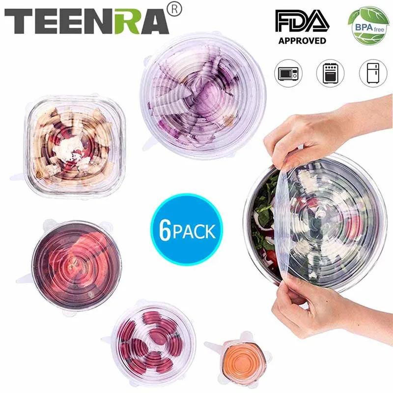 TEENRA 6Pcs Silicone Stretch Lids Universal Lid Reusable Silicone Food Wrap Bowl Pot Lids Food Fresh Wrap Smile Kitchen Tools
TEENRA 6Pcs Silicone Stretch Lids Universal Lid Reusable Silicone Food Wrap Bowl Pot Lids Food Fresh Wrap Smile Kitchen Tools