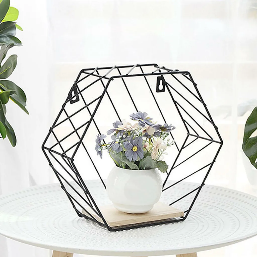 

Iron Hexagonal Grid Wall Shelf Combination Hanging Geometric Figure Decoration Background Wall Storage Rack shelf Bookshelf