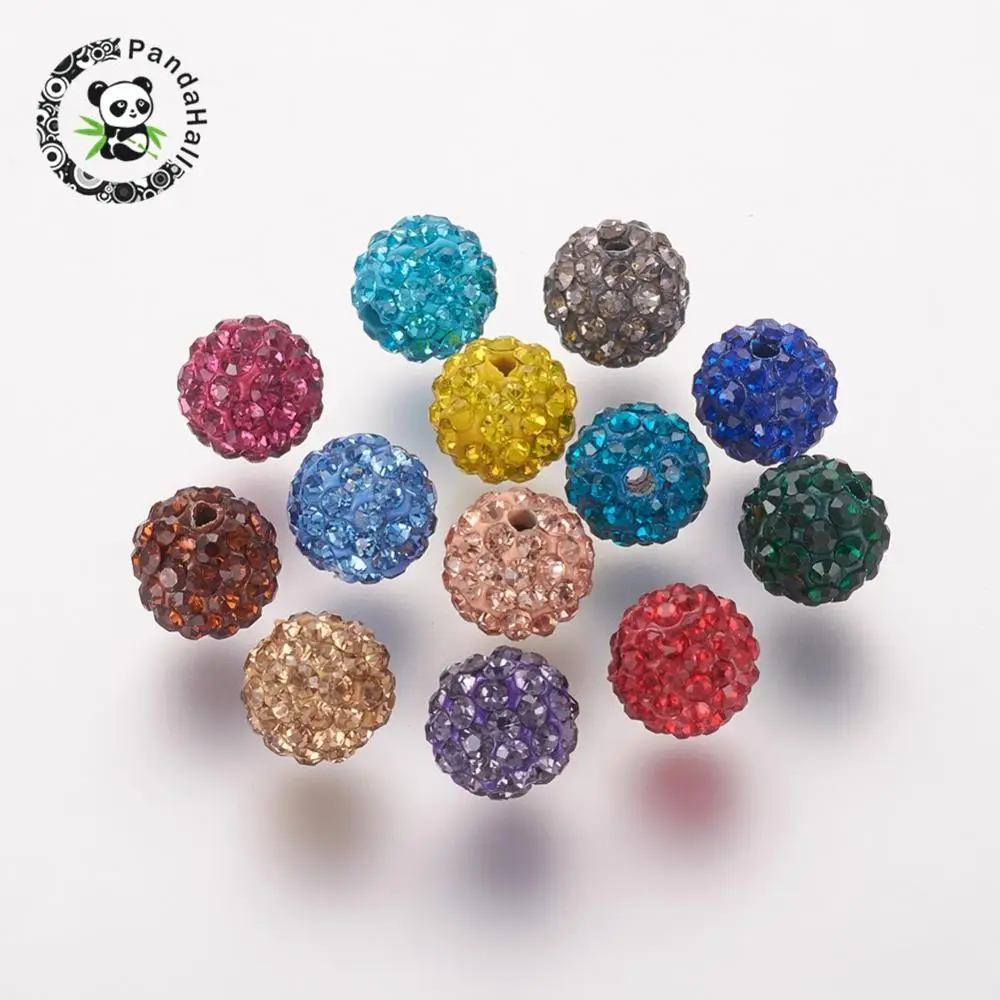 100PC Mixed Color Pave Clay Round Disco Ball Beads Rhinestones Loose Spacer Bead