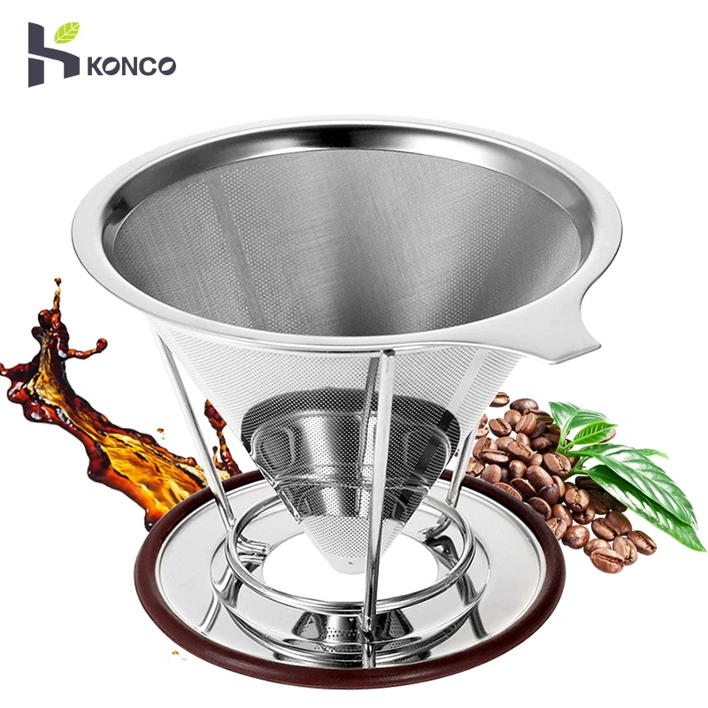 KONCO Stainless Steel Pour Over Coffee Dripper With Stand, Cone Filter Drip Coffee Maker, Reusable Coffee Filter Brewer
KONCO Stainless Steel Pour Over Coffee Dripper With Stand, Cone Filter Drip Coffee Maker, Reusable Coffee Filter Brewer