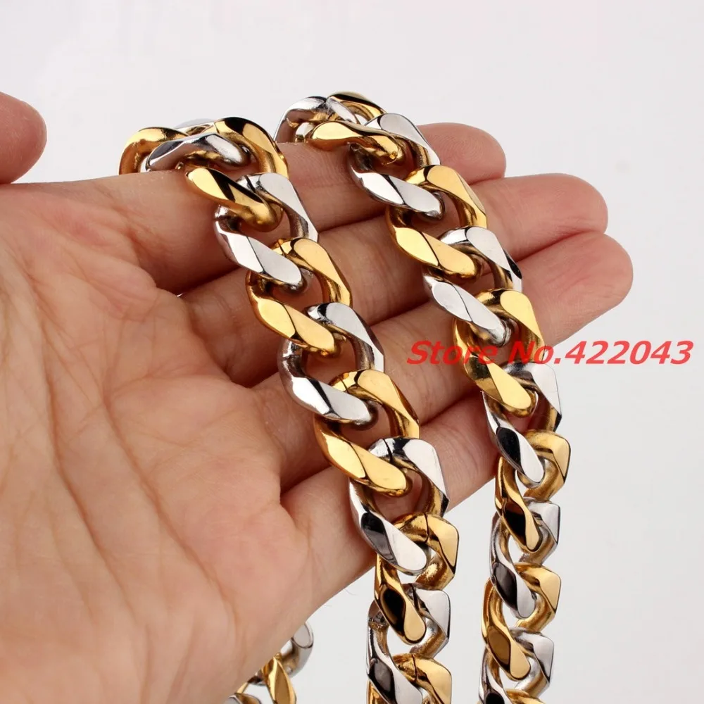 Classic Fashion mens Jewelry 15mm wide Top Quality 316L Stainless Steel Silver Gold Cuban Curb Chain Men's Necklace 24inch Long
Classic Fashion mens Jewelry 15mm wide Top Quality 316L Stainless Steel Silver Gold Cuban Curb Chain Men's Necklace 24inch Long