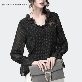 Elegant Polka Dots Chiffon Blouse Female Ruffled V Neck Flared Sleeve Women Shirt Black White Women Office Street Wear Blouses
Elegant Polka Dots Chiffon Blouse Female Ruffled V Neck Flared Sleeve Women Shirt Black White Women Office Street Wear Blouses