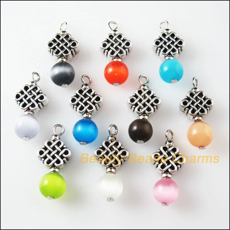 New 10Pcs Tibetan Silver Chinese Knot Mixed Cat Eye Stone Charms Pendants 11x24mm
New 10Pcs Tibetan Silver Chinese Knot Mixed Cat Eye Stone Charms Pendants 11x24mm
