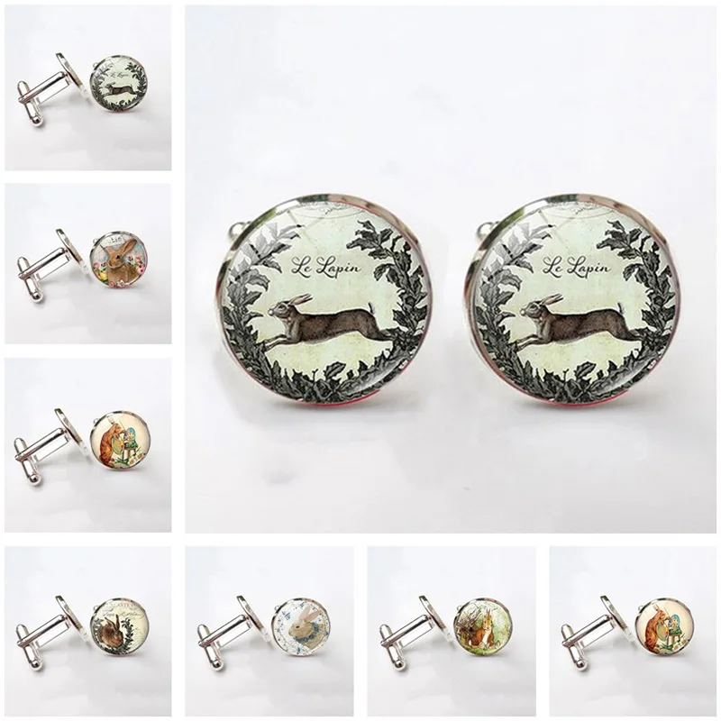 Easter Bunny Glass Dome Cabochon Men Cufflinks Jewelry Accessories Gift Creative Classic Shirt | Украшения и аксессуары