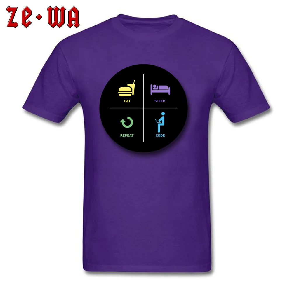 New Design eat sleep code repeat Custom T-Shirt O-Neck Pure Cotton Youth T Shirt Short Sleeve ostern Day Custom Tee Shirts eat sleep code repeat purple