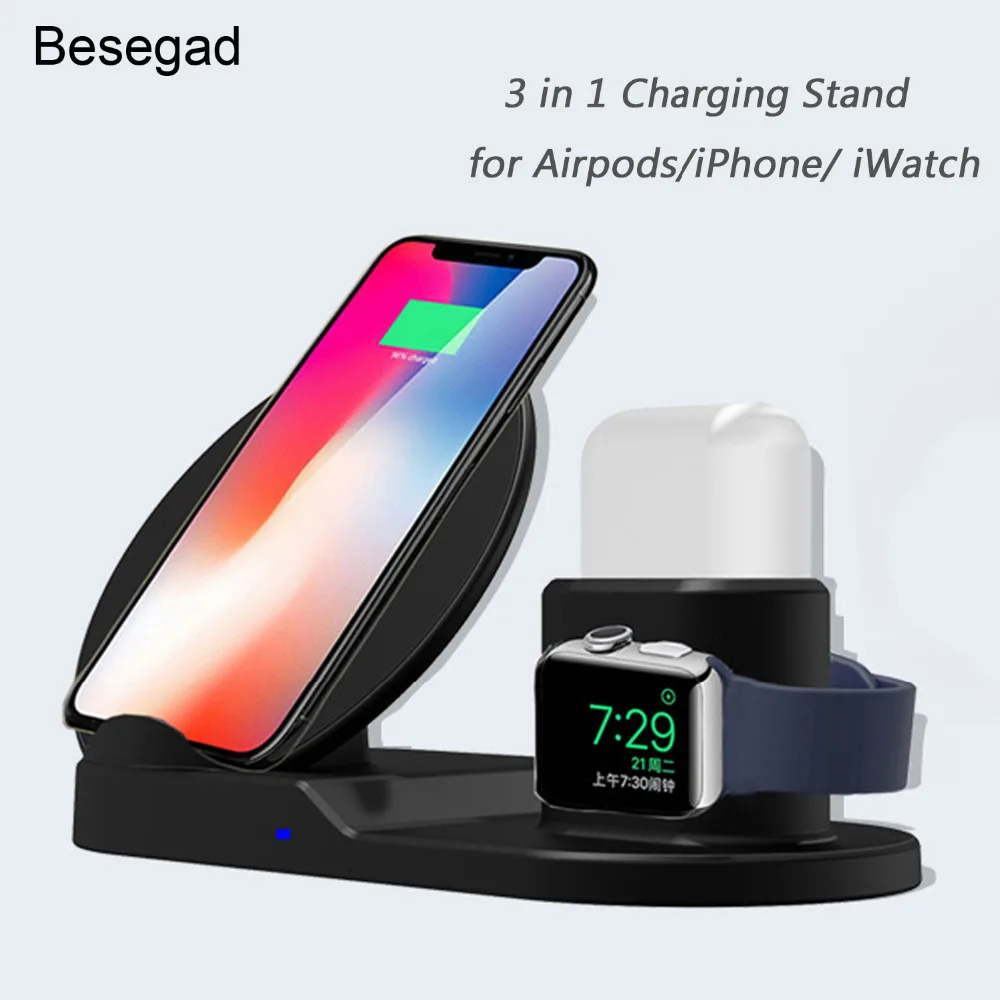 Besegad 3 in 1 7.5W Fast Wireless Charging Stand Dock Station for iPhone XS Max 8 Plus X XR Apple Watch Series 1 2 3 4 Airpods
Besegad 3 in 1 7.5W Fast Wireless Charging Stand Dock Station for iPhone XS Max 8 Plus X XR Apple Watch Series 1 2 3 4 Airpods