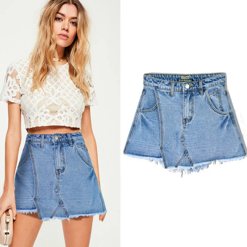 High Waist Slim A-line Jeans Shorts Skirts Women Fahion Tassel Irregular Length Splice Summer Straight Denim Korte Broek Vrouwen
High Waist Slim A-line Jeans Shorts Skirts Women Fahion Tassel Irregular Length Splice Summer Straight Denim Korte Broek Vrouwen