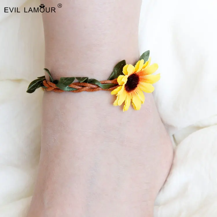 

New Arrival Summer Gypsy Anklets for Women Indian Girl Daisy Flower Anklet Bracelet Fashion Rattan Foot Jewelry Anklets FL-90