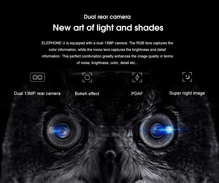 ELEPHONE U 6GB RAM 128GB ROM Helio P23 MTK6763 2.0GHz Octa Core 5.99 Inch Corning Gorilla Glass 5 AMOLED 3D Curved FHD+ Screen Dual Camera Android 7.1 4G LTE Smartphone