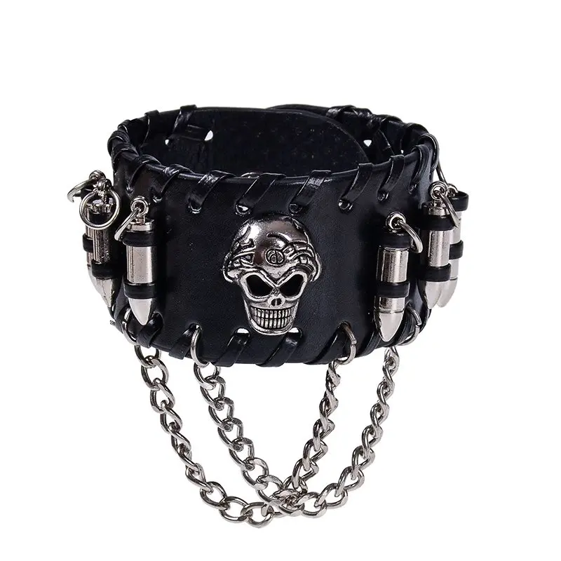 Gothic Bangles Unisex Black Wide Wristband PU Leather Skull Bullet Chain Fashion Design Club Punk Rock Cool Wrap Bangle Jewelry
Gothic Bangles Unisex Black Wide Wristband PU Leather Skull Bullet Chain Fashion Design Club Punk Rock Cool Wrap Bangle Jewelry
