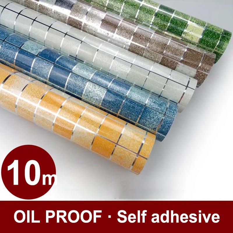 

Waterproof Vinyl Mosaic Tile Wall Paper for Bathroom Wall Decor PVC Self adhesive Wallpaper for Kitchen Backsplash Contact Paper