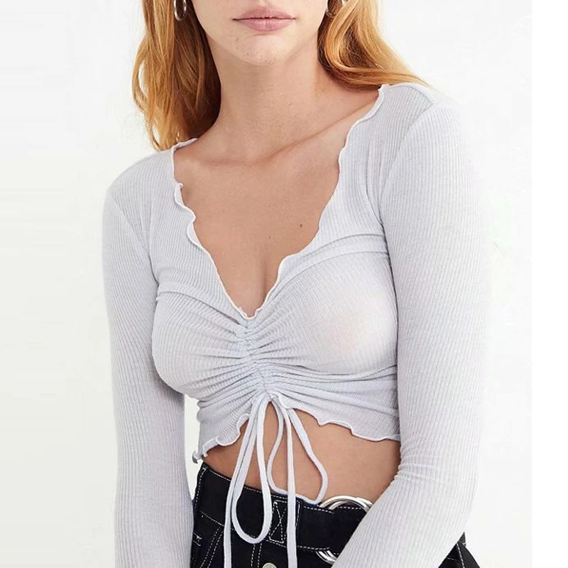 Front Drawstring Crop Top T-shirt Deep V-neck American Style Ruffles Neckline Solid Long Sleeve Top T-shirt
Front Drawstring Crop Top T-shirt Deep V-neck American Style Ruffles Neckline Solid Long Sleeve Top T-shirt