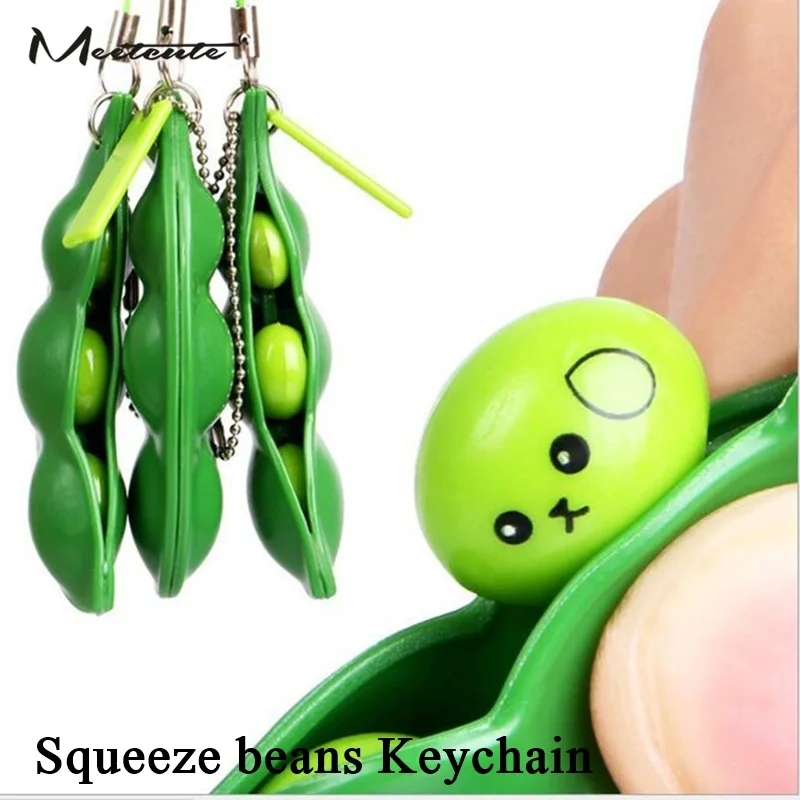 Фото Meetcute Funny Cute Squeeze the beans Key Chain Green Soybeans Plastic Anti Stress Toys Keychain For Phone Gift Anime Trinkets | Украшения