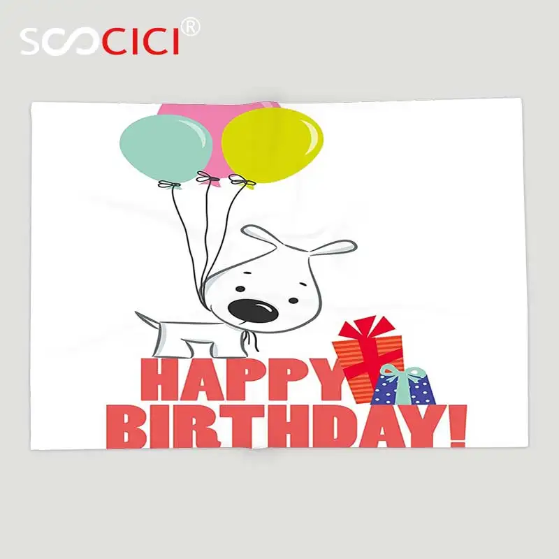 Custom Soft Fleece Throw Blanket Birthday Decorations for Kids Cartoon Sketchy Dog Image with Colorful Balloons and Boxes
Custom Soft Fleece Throw Blanket Birthday Decorations for Kids Cartoon Sketchy Dog Image with Colorful Balloons and Boxes
