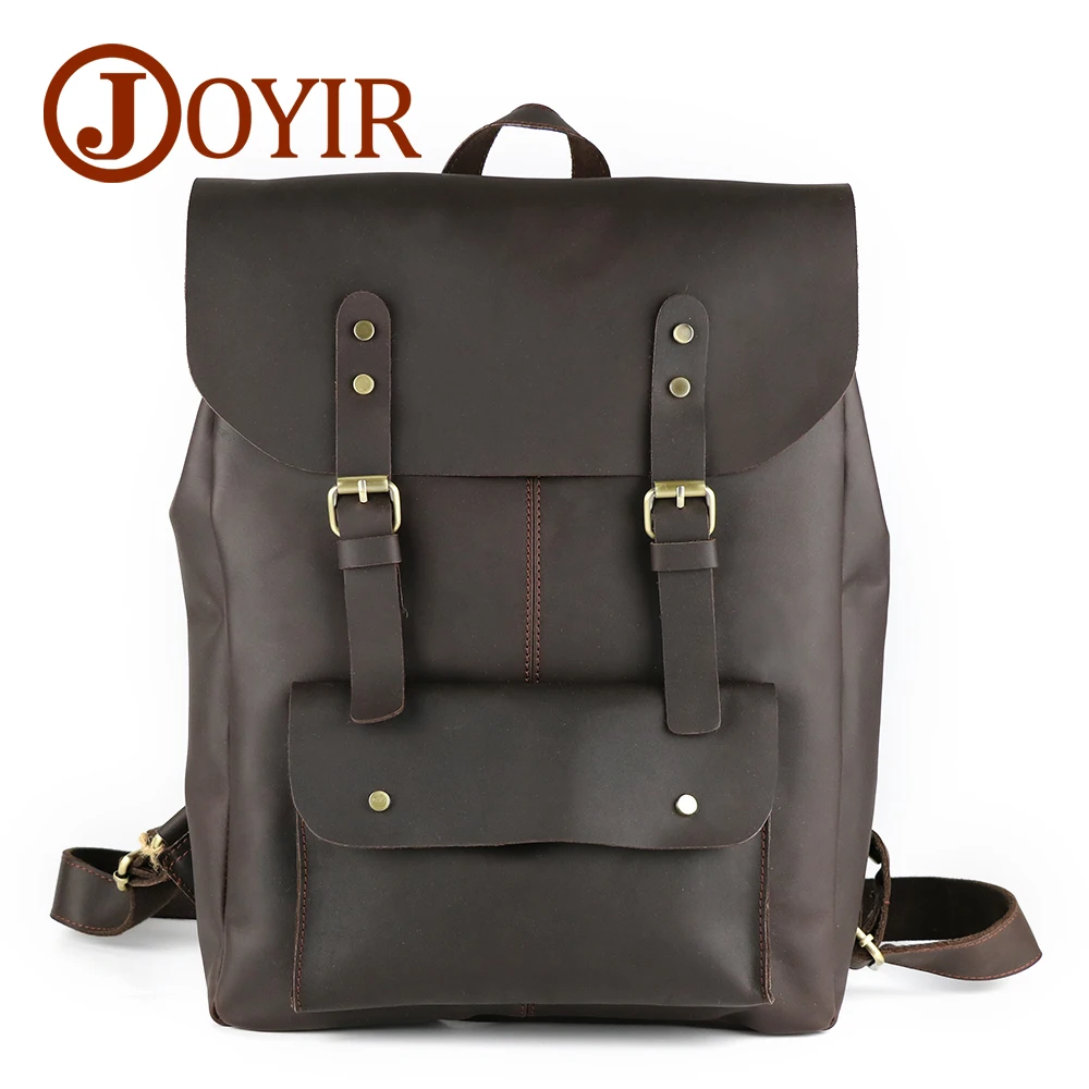 

JOYIR Crazy Horse Cowhide Men's Backpack Genuine Leather Vintage Daypack Travel Casual School Bags 15" Laptop Bag Mochila Male