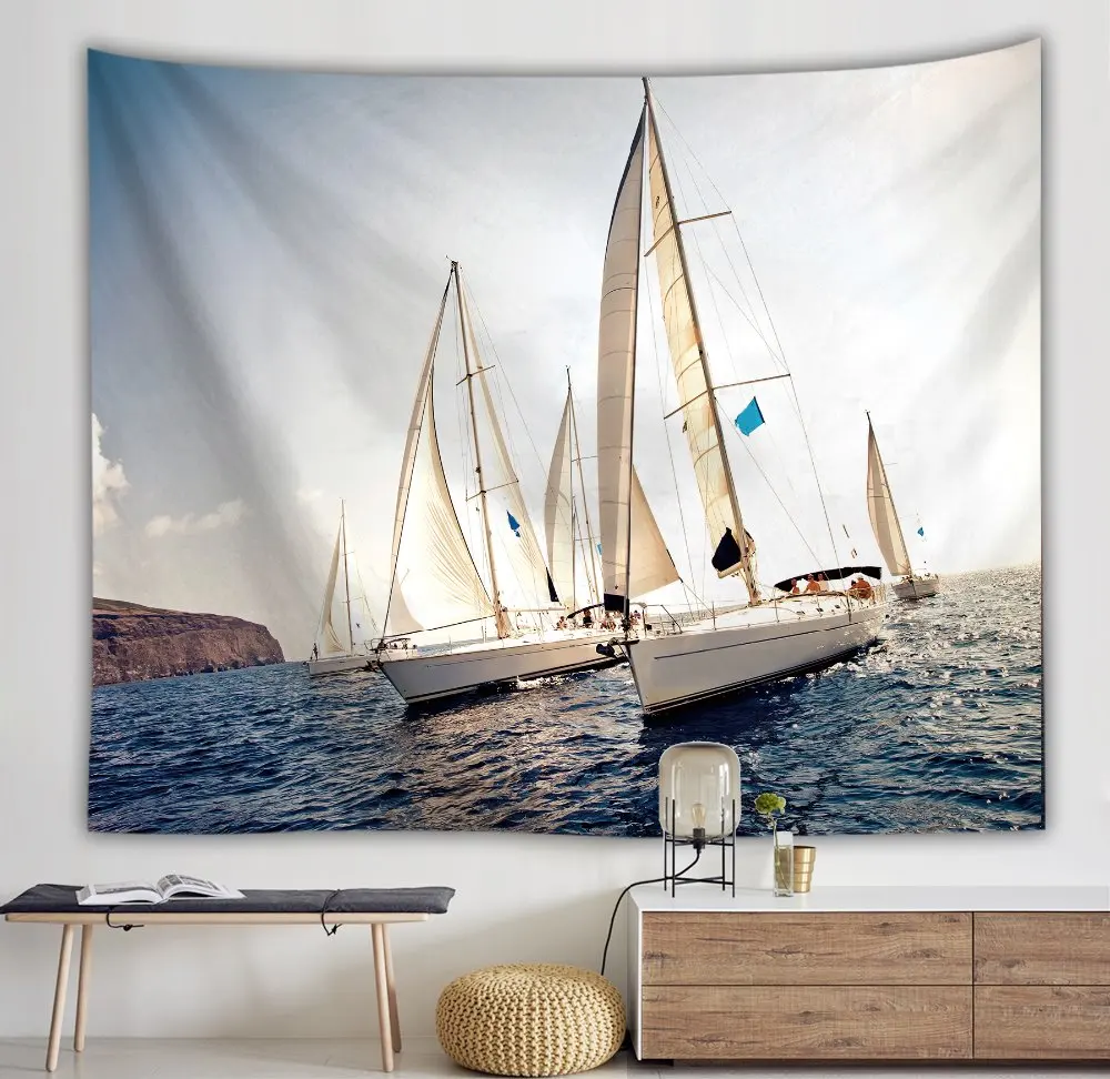 

Boat vintage decorative tapstry Wall Hanging curtains table covers cloth blanket art tapestry Beach Towel home decor poster