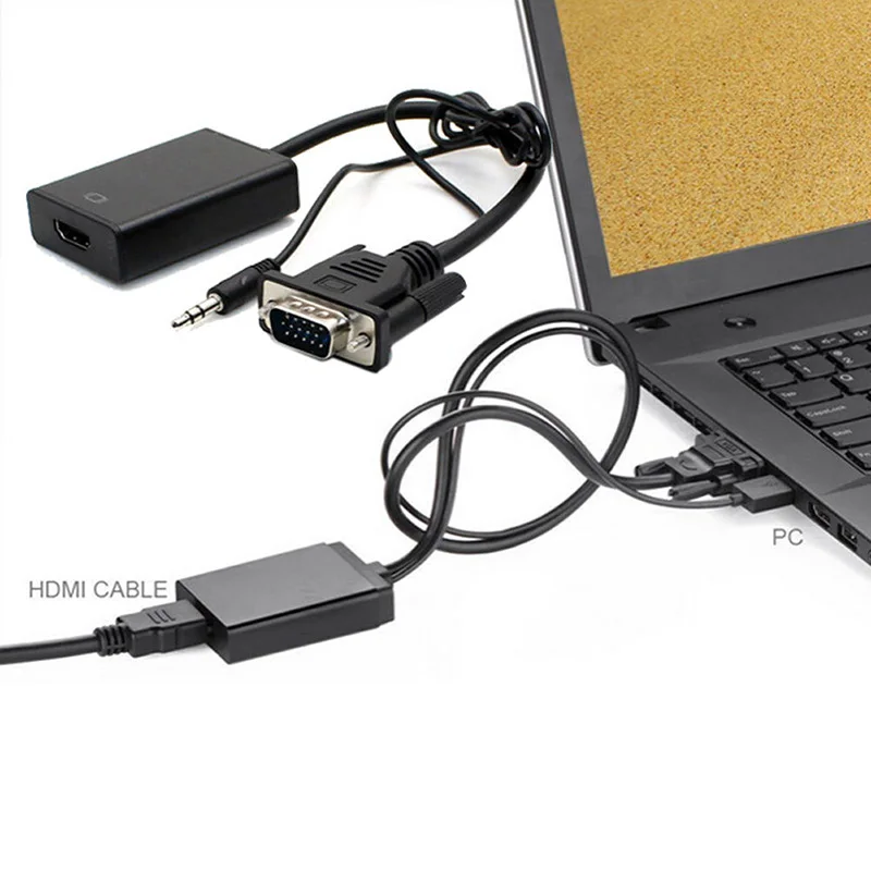 High Speed VGA to HDMI Cable Converter VGA To HDMI Output 1080P HD+USB Cable Adapter For Audio Video TV Notebook DVD