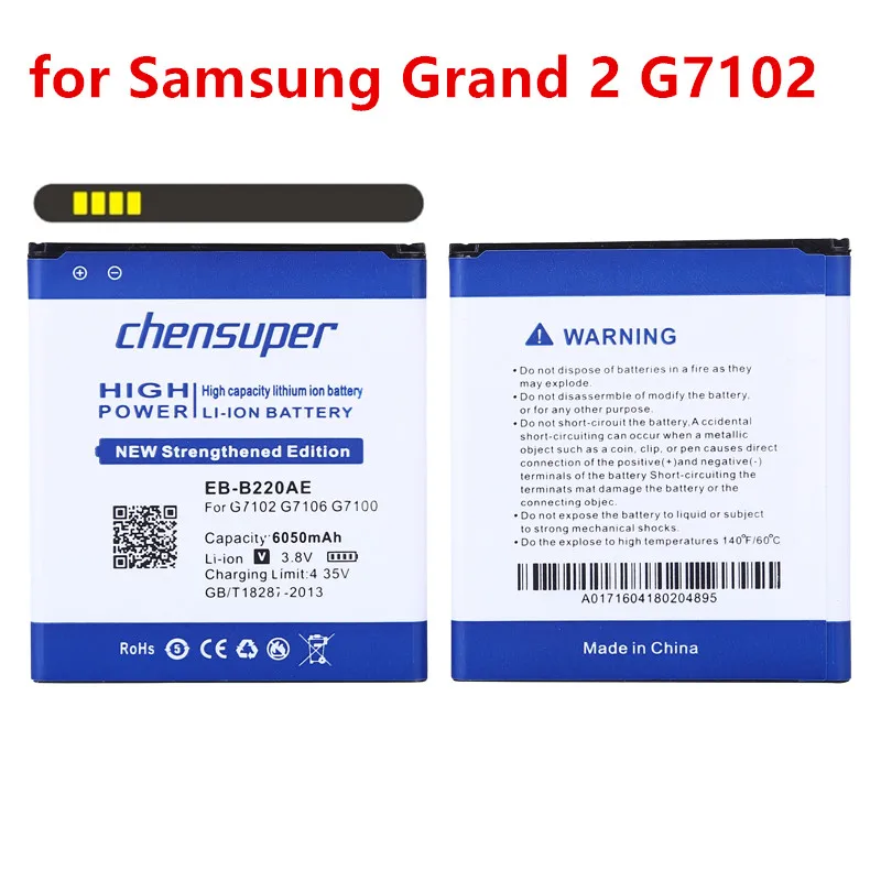 Новый аккумулятор 6050 мАч для Samsung Galaxy Grand 2 G7102/G7106 EB-B220AE battery G7100/G7108 G7109 I9295 i9507V
Новый аккумулятор 6050 мАч для Samsung Galaxy Grand 2 G7102/G7106 EB-B220AE battery G7100/G7108 G7109 I9295 i9507V