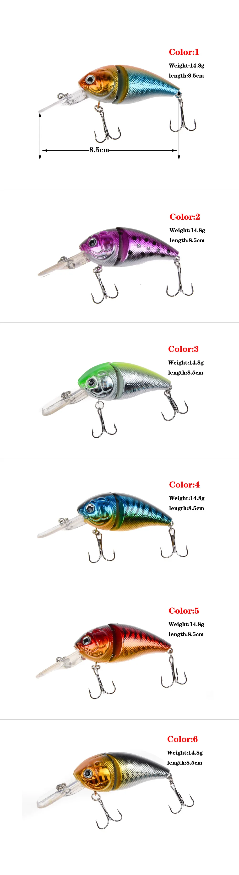 LINGYUE New Arrival 1pcs Lifelike Crank Fishing Lures 8.5cm/14.8g 6 Colors Hard Baits Quality Professional Fishing Wobblers lure 1