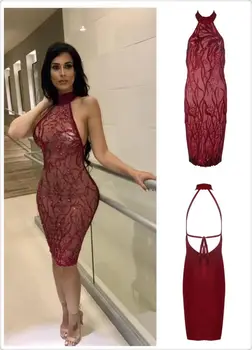 High Quality Sexy Women Dress Tie Mesh Halter Blackless Knee-length Bandage Dress Party Dress 
High Quality Sexy Women Dress Tie Mesh Halter Blackless Knee-length Bandage Dress Party Dress