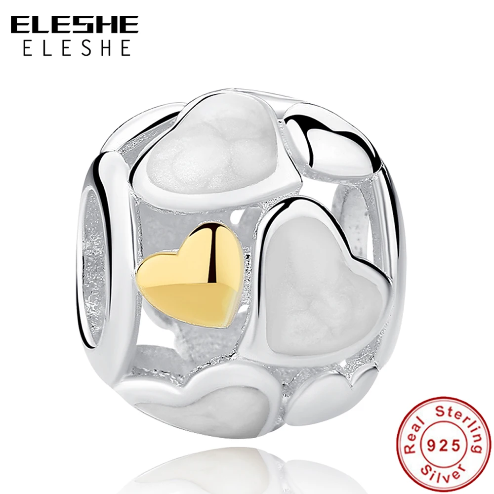 ELESHE Fashion 925 Sterling Silver White Enamel Heart Charm with Gold Beads Fit Original Pandora Charm Bracelet Jewelry Making
ELESHE Fashion 925 Sterling Silver White Enamel Heart Charm with Gold Beads Fit Original Pandora Charm Bracelet Jewelry Making