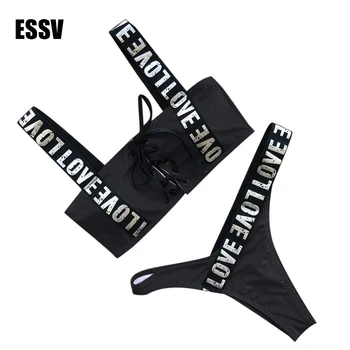 

ESSV 2019 Letter Bikini Set Women Swimsuit Sexy Bandage Halter Love Swimwear Bandeau Bikinis Sexy Summer Beachwear Biquini