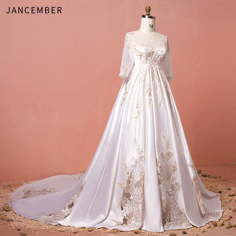 JANCEMBER Plus Size Wedding Dresses Three Quarter Sleeve Illusion O-Neck Lace Uo Back 100cm Train Pattern Applique bride dress
JANCEMBER Plus Size Wedding Dresses Three Quarter Sleeve Illusion O-Neck Lace Uo Back 100cm Train Pattern Applique bride dress