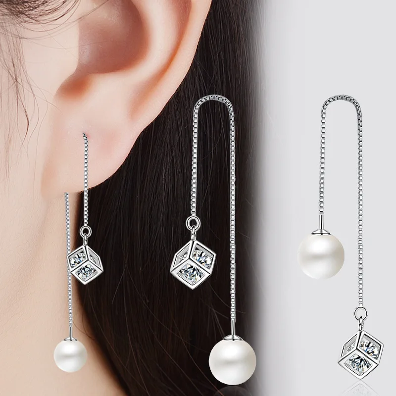 New Fashion Long Pearl Earrings Crystal Box Design Line Earring For Women Korea Silver Jewelry Female
New Fashion Long Pearl Earrings Crystal Box Design Line Earring For Women Korea Silver Jewelry Female