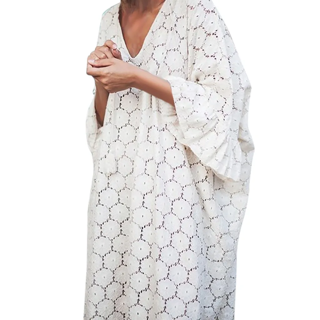 Lace Openwork Novel Fashion Large Size Loose Trumpet Sleeves Summer Outdoor Leisure Street Daily Wear Beach Holiday Long Dresses
Lace Openwork Novel Fashion Large Size Loose Trumpet Sleeves Summer Outdoor Leisure Street Daily Wear Beach Holiday Long Dresses