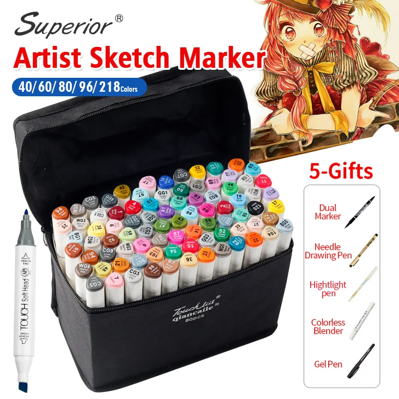 

30/40/60/80 Colors Art Markers Pen Set Alcohol Based Ink Sketch Painting Marker Pen For Artist Drawing Manga Animation Supplies