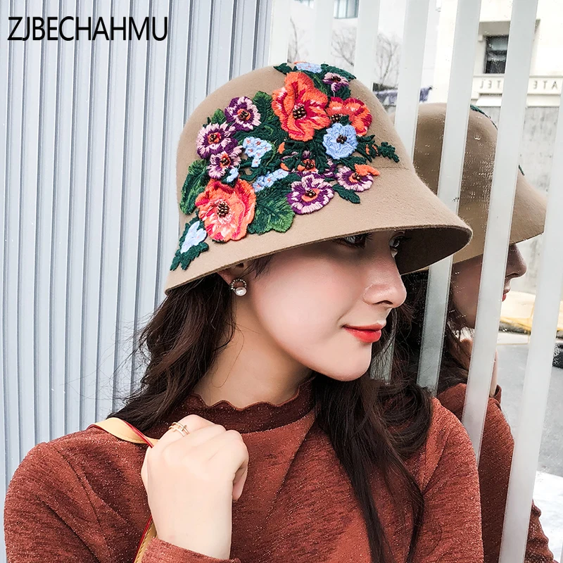 Fashion Vintage Elegant Fall Winter 100% Wool Fedoras Hat For Women Flowers Top Hat For Lady Girl Floppy Cartola Female Felt Cap 
Fashion Vintage Elegant Fall Winter 100% Wool Fedoras Hat For Women Flowers Top Hat For Lady Girl Floppy Cartola Female Felt Cap
